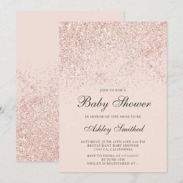 Invitation baby shower roux de parties scintillant d'or Rose (Devant / Derrière)