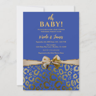 Invitation Baby Shower Royal Bleu & Or Glam Imprimé Léopard