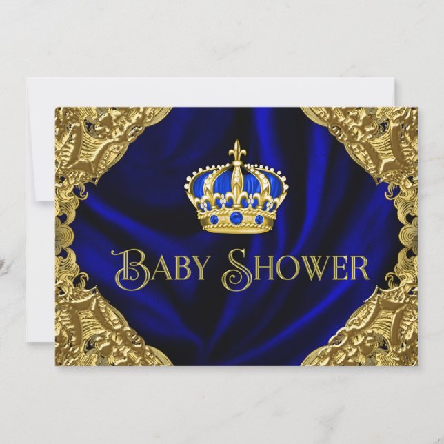 Invitation Baby shower Royal Blue and Gold Crown (Devant)