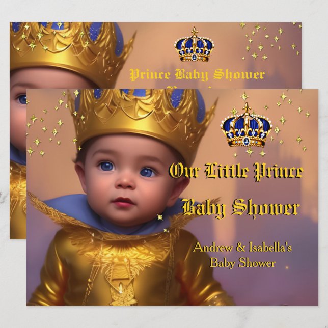 Invitation Baby shower Royal Blue Gold (Devant / Derrière)