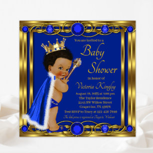 Invitation Baby shower Royal Blue Gold Afro Prince