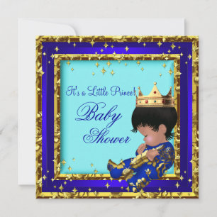 Invitation Baby shower Royal Blue Gold Boy couronne prince St