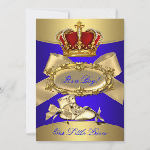 Invitation Baby shower Royal Blue Gold Boy prince de couronne