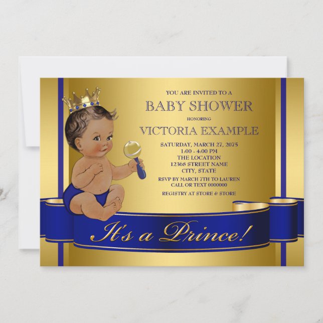 Invitation Baby shower Royal Blue Gold Ethnic Prince (Devant)