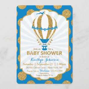 Invitation Baby shower Royal Blue Hot Air