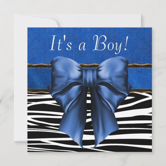 Invitation Baby shower Royal Blue Zebra (Devant)