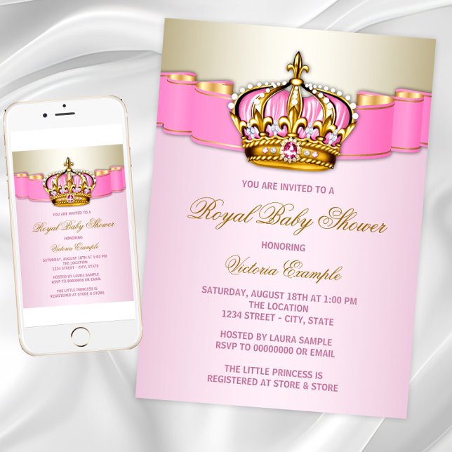 Invitation Baby shower royal de la princesse rose et or (Instant Download Pink Gold Princess Baby Shower Invitation. Printed invitations available.)