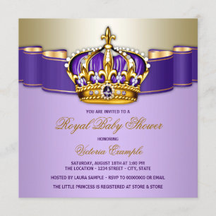 Invitation Baby shower royal d'or pourpre de filles