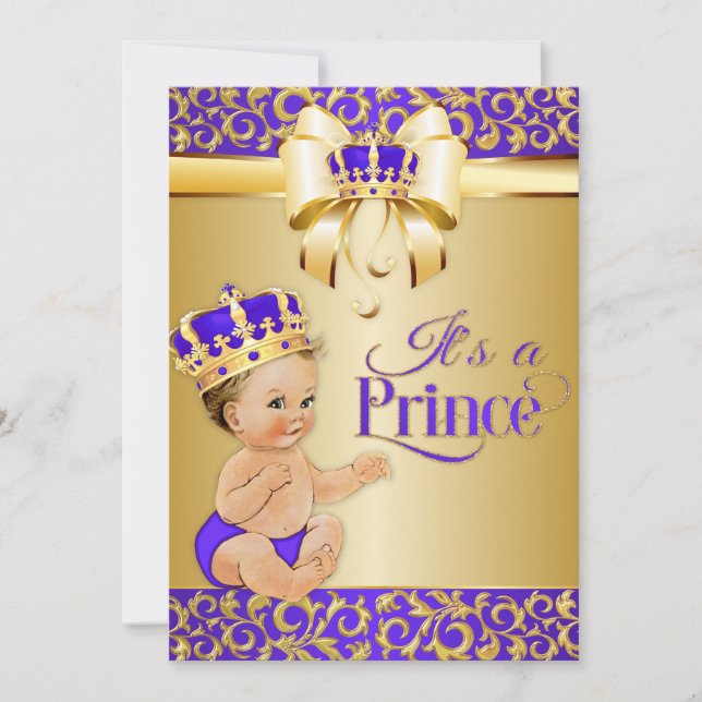 Invitation Baby shower Royal Purple & Gold Prince Crown (Devant)