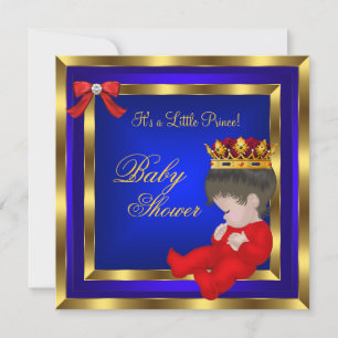 Invitation Baby shower Royal Red Blue Gold Boy prince de cour