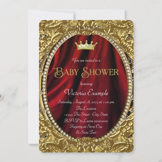 Invitation Baby shower royal rouge et or (Dos)