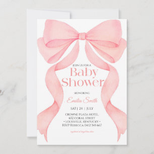Invitation Baby shower ruban à nœud rose