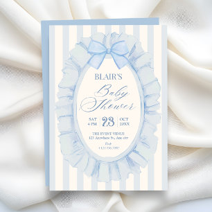 Invitation Baby shower ruban bleu doux