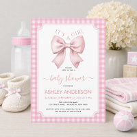 Baby Shower Ruban Rose Gingham Carreaux C'est une 