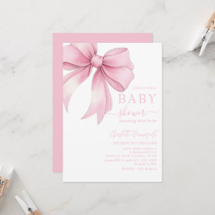 Invitation Baby Shower Ruban Rose Pâle Aquarelle