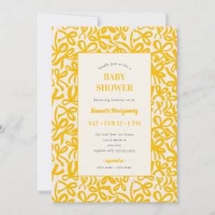 Invitation Baby Shower Rubans et Nœuds Jaune Doré