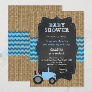 Invitation Baby shower Russe Blue Tractor
