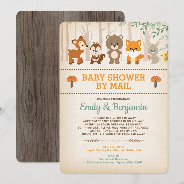 Invitation Baby shower Russe de longue distance de Woodland p (Devant / Derrière)