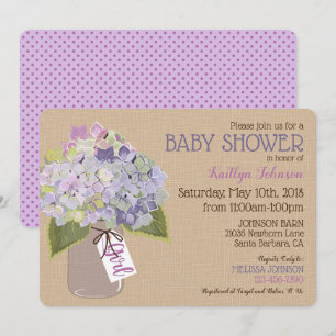 Invitation Baby shower russe Lavender Hydrangea Mason Jar