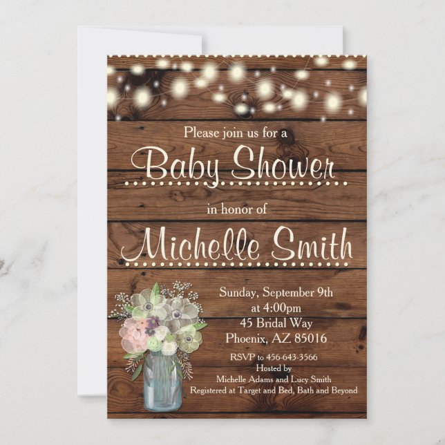 Invitation Baby shower russe, Mason Jar, Floral (Devant)