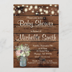 Invitation Baby shower russe, Mason Jar, Floral