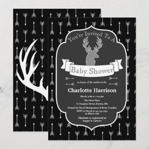Invitation Baby shower russe moderne de cerfs noirs et blancs