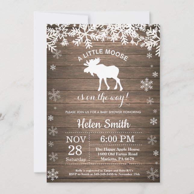 Invitation Baby shower Russe Moose Winter Snowflake (Devant)