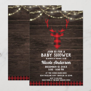 Invitation Baby shower Russe Plaid Deer Antlers