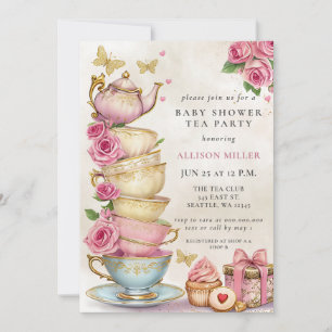 Invitation Baby shower Rustic Blush Rose Gold Tea Party