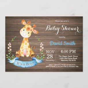 Invitation Baby shower Rustic Boy Giraffe