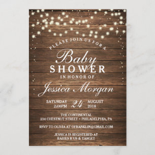 Invitation Baby shower Rustic Wood & Lights