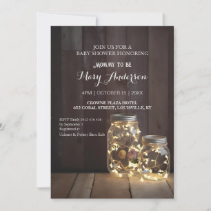 Invitation Baby shower rustique à grange en bois Mason Lumièr