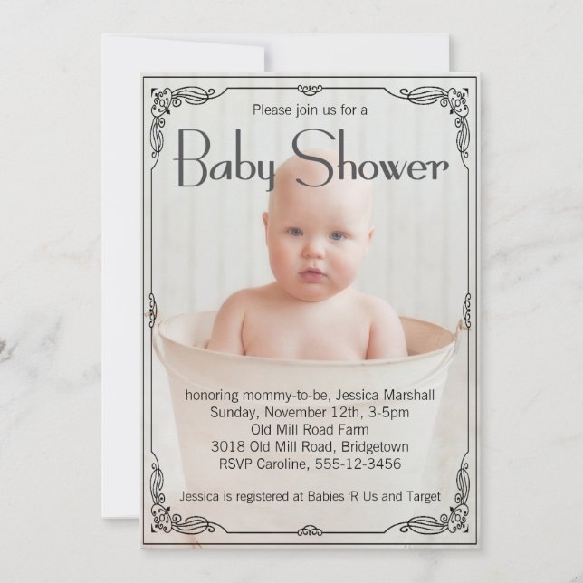Invitation Baby shower rustique adorable (Devant)
