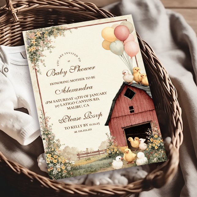 Invitation Baby shower rustique Barnyard Ducklings (Créateur téléchargé)
