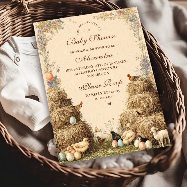 Invitation Baby shower Rustique Barnyard Farm Animaux (Créateur téléchargé)