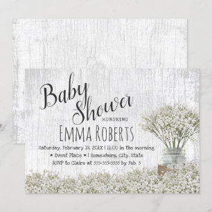 Invitation Baby shower rustique Bébé's Breath Mason Jar Flora