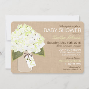 Invitation Baby shower rustique blanc Hydrangea Mason Jar