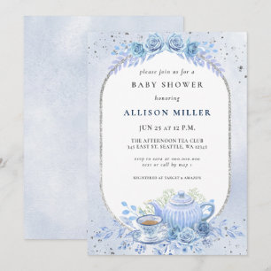 Invitation Baby shower Rustique Blue Floral Tea Party