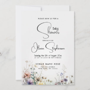 Invitation Baby shower Rustique Boho Aquarelle Fleurs sauvage