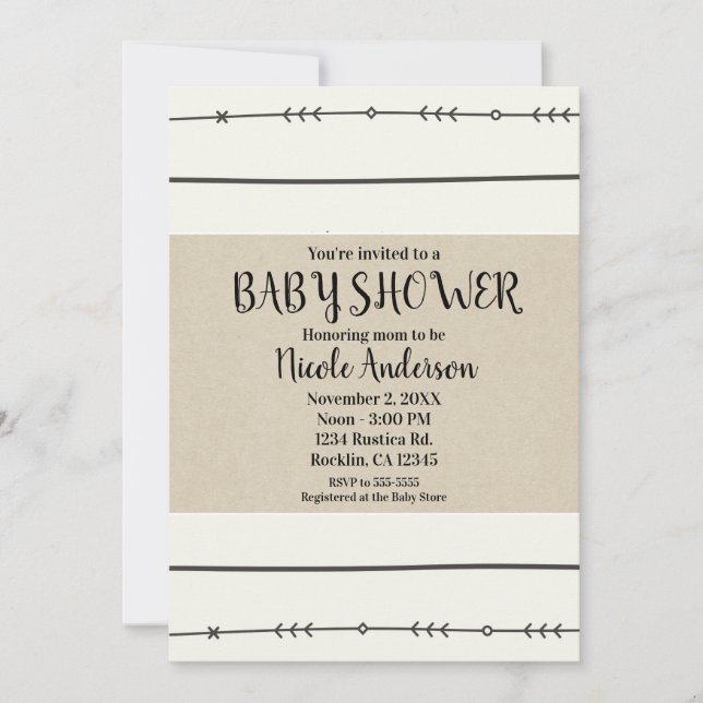 Invitation Baby-Shower Rustique Boho Chic Kraft Moderne Minim (Devant)
