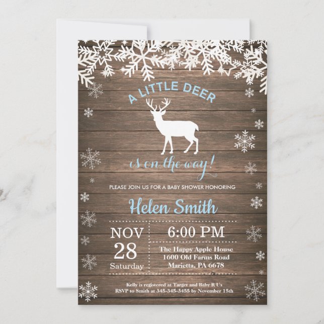 Invitation Baby shower rustique Bois de Bois d'hiver de Cerfs (Devant)