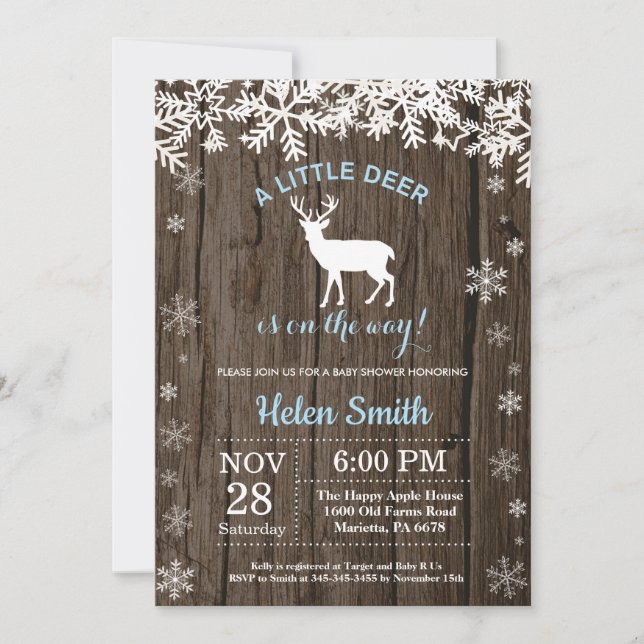 Invitation Baby shower rustique Bois de Bois d'hiver de Cerfs (Devant)