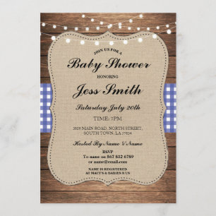Invitation Baby shower Rustique Burlap Blue Wood BBBQ Invitat