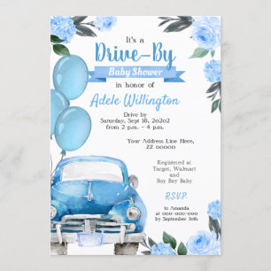 Invitation Baby shower Rustique Car Blue Boy