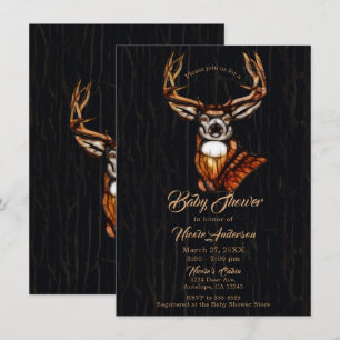 Invitation Baby Shower Rustique Cerf en Bois Campagne