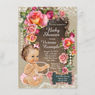 Invitation Baby shower Rustique Chic de Burlap Lace Pearl