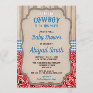 Invitation Baby shower rustique de bandana occidental de
