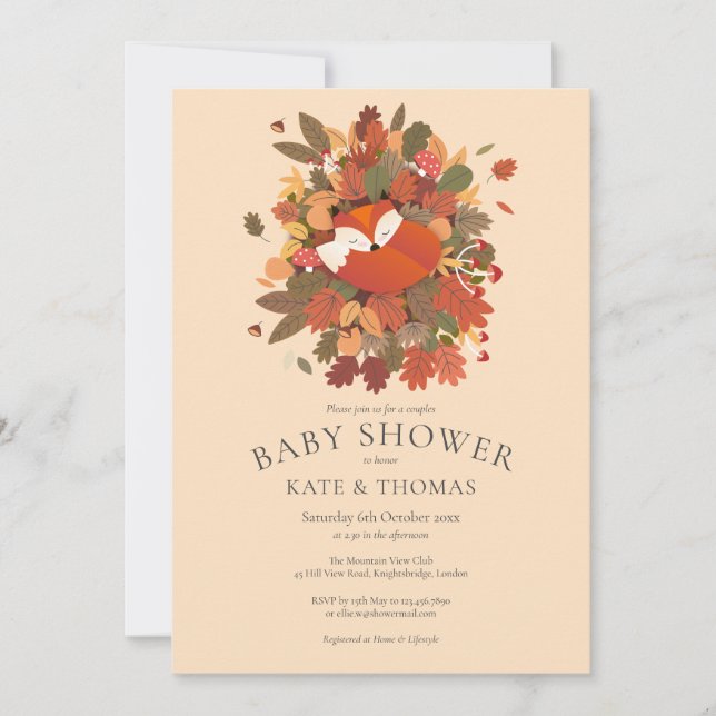 Invitation Baby shower rustique de Couples de Fox Woodland (Devant)