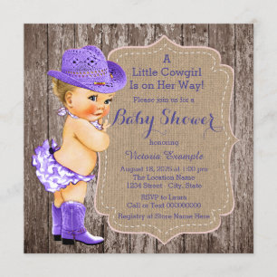Invitation Baby shower rustique de cowgirl pourpre