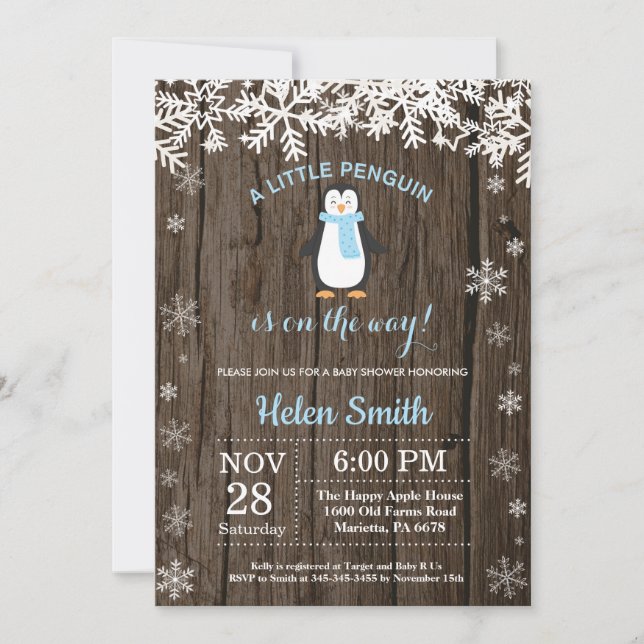 Invitation Baby shower rustique de flocon de neige d'hiver de (Devant)